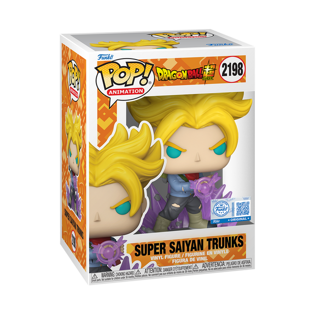 Funko Pop! Animation Dragon Ball Super Super Saiyan Trunks figure in box, featuring a stylized collectible toy from Shak's Pop Shop.