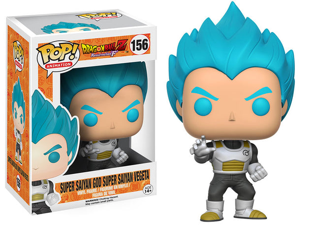 Funko Pop! Animation Dragon Ball Z Super Saiyan God Super Saiyan Vegeta with blue hair, collectible figure from Shak's Pop Shop