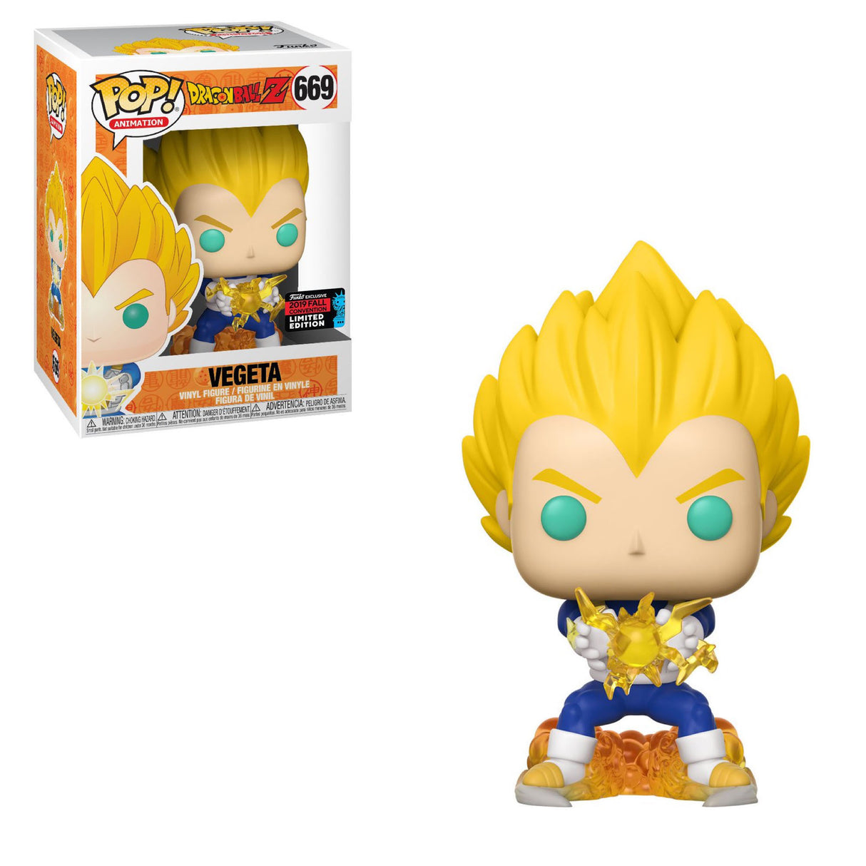 Funko Pop! Animation Vegeta (Final Flash) figure from Dragon Ball Z, with detailed character design and exclusive packaging.