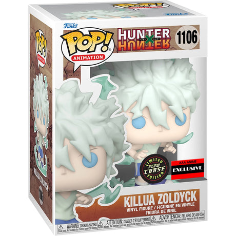 Funko Pop! Animation Killua Glow Chase figure from Hunter x Hunter, AAA Anime Exclusive, featuring detailed character design and glow effect.