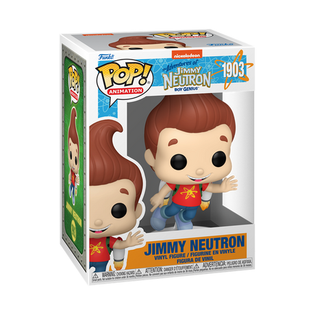 Funko Pop! Animation Jimmy Neutron figure with large head, brown hair, and signature outfit, styled in collectible vinyl figure design
