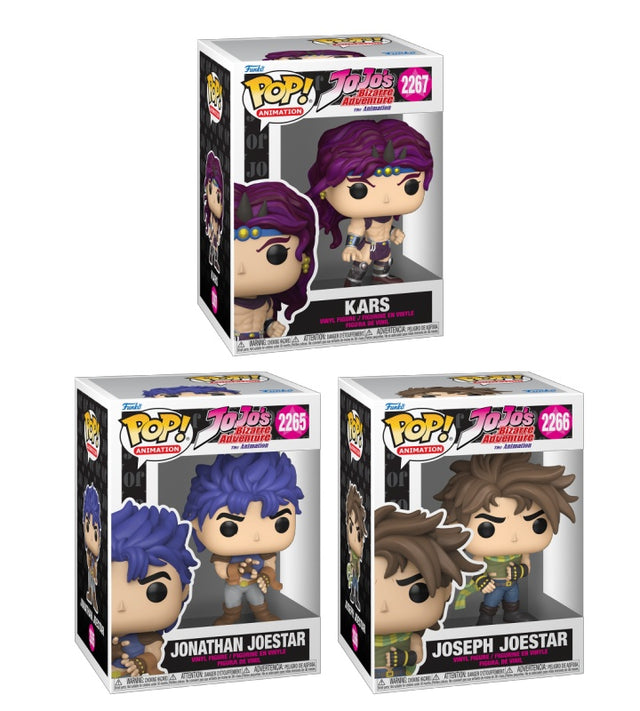 Three Funko Pop! Animation figures from Jojo's Bizarre Adventure in a bundle, featuring stylized vinyl figures with detailed designs.