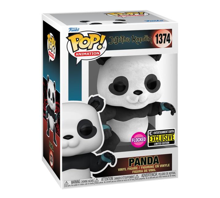 Funko Pop! Animation Jujutsu Kaisen Panda Flocked figure, collectible toy with detailed design, exclusive from Entertainment Earth.