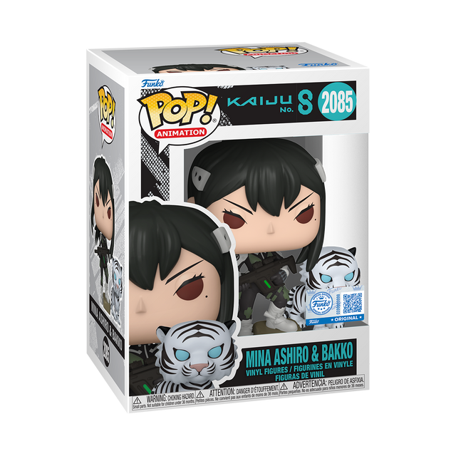 Funko Pop! Animation Kaiju No. 8 Mina Ashiro & Bakko figures in special edition packaging, featuring stylized vinyl collectibles.