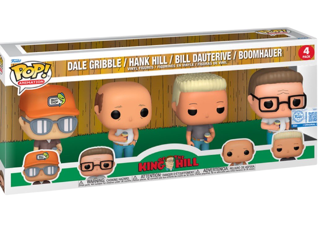 Funko Pop! Animation King of the Hill 4-Pack featuring collectible figures from the animated series, displayed in original packaging.