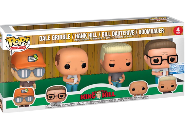 Funko Pop! Animation King of the Hill 4-Pack featuring collectible figures from the animated series, displayed in original packaging.