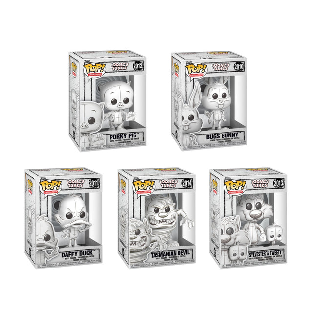 Set of five Funko Pop! Animation Looney Tunes Sketch Deco figures, collectible vinyl toys in colorful cartoon character designs.