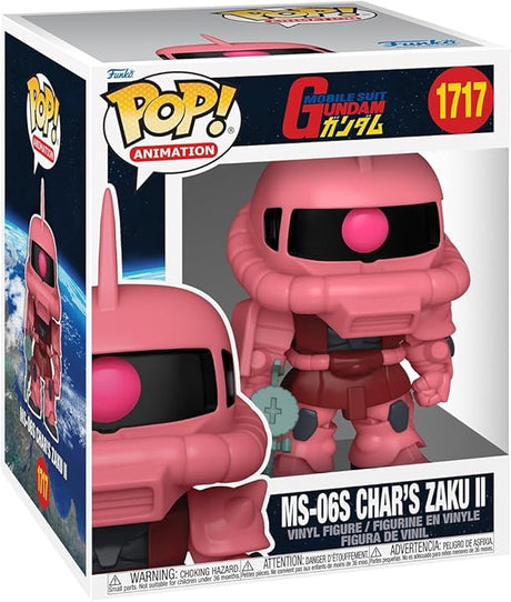 Funko Pop! Animation figure of Char's Zaku II from Mobile Suit Gundam, featuring detailed robot design and vibrant colors.
