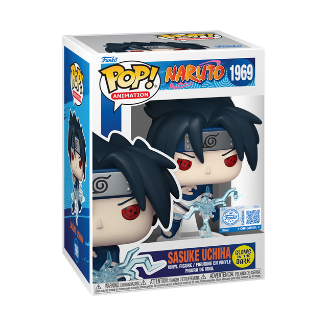Funko Pop! Animation Naruto Sasuke Uchiha glow figure, collectible toy from Funko Special Edition with detailed character design.
