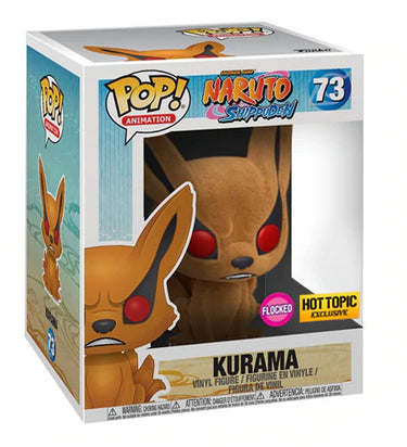 Funko Pop! Animation Naruto Shippuden Kurama Flocked figure, Super 6-inch Hot Topic exclusive, with detailed fox design.