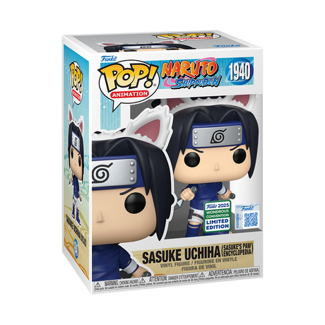 Funko Pop! Animation Naruto Shippuden Sasuke Uchiha figure, exclusive WonderCon 2025 shared collectible, with detailed character design.