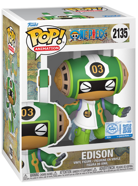Funko Pop! Animation One Piece Edison figure by Shak's Pop Shop in its box with minor imperfection visible