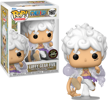 Funko Pop! Animation Luffy Gear Five Glow Chase figure from One Piece featuring Luffy in Gear Five pose with glowing details.