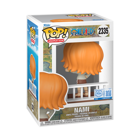 Funko Pop! Animation: One Piece Nami figure with straw hat and pirate outfit, collectible vinyl figure from Shak's Pop Shop.