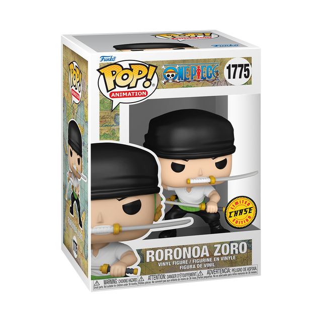 Funko Pop! Animation One Piece Roronoa Zoro Chase figure with box imperfection, featuring detailed Zoro character design and packaging.