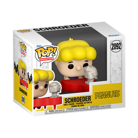 Funko Pop! Animation Schroeder figure from Peanuts series, collectible vinyl toy with bright colors and detailed design.