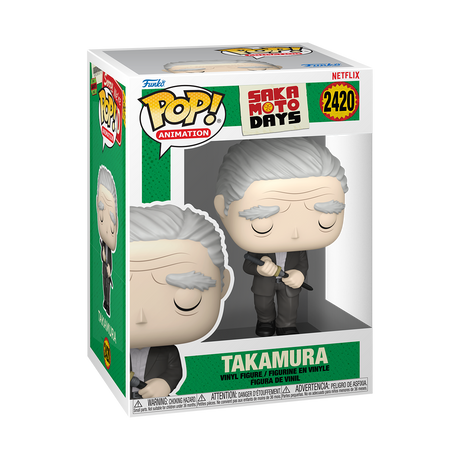 Funko Pop! Animation Takamura figure from Sakamoto Days, collectible vinyl toy with detailed character design.