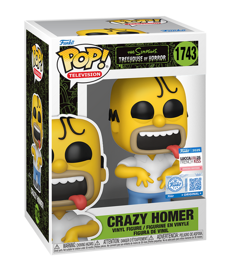 Funko Pop! Animation: The Simpsons Crazy Homer figure with box, featuring a French Kiss exclusive design from Lucca Comic and Games 2025.