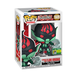 Funko Pop! Animation Yu-Gi-Oh Elemental Hero Flame Wingman figure with SDCC 2024 convention sticker, collectible toy from Shak's Pop Shop