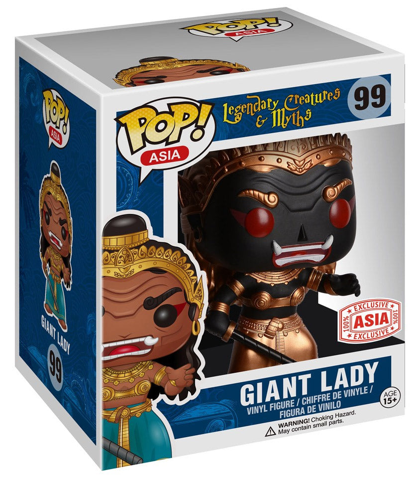 Funko Pop! Asia Giant Lady figure in black and gold from Legendary Creatures and Myths series, 6-inch Asia exclusive collectible.