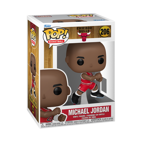 Funko Pop! figure of NBA Chicago Bulls player Michael Jordan in basketball uniform, featuring signature pose and details.