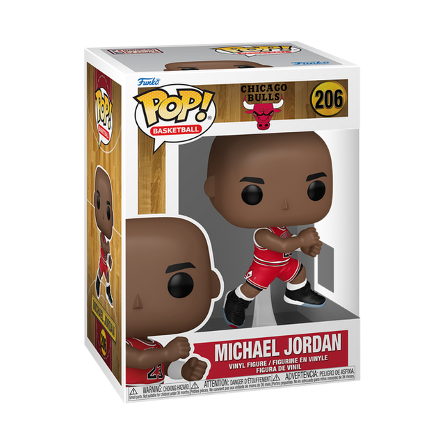 Funko Pop! figure of NBA Chicago Bulls player Michael Jordan in basketball uniform, featuring signature pose and details.