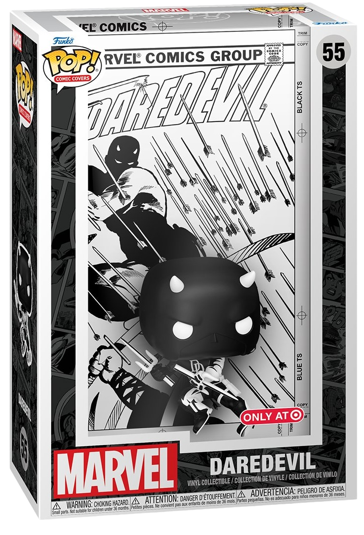 Funko Pop! Marvel's Daredevil comic cover figure, exclusive to Target, from Shak's Pop Shop, featuring Daredevil in comic book style.