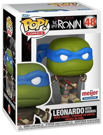 Funko Pop! Comics The Last Ronin: Leonardo with swords figure by Shak's Pop Shop, Meijer exclusive, featuring Leonardo in ninja pose.