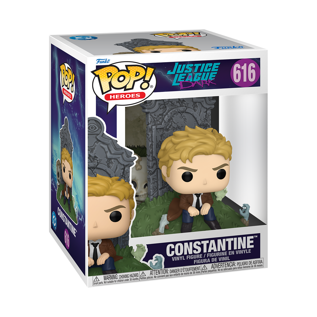 Funko Pop! Deluxe Justice League Dark Constantine figure featuring detailed design and iconic character pose.