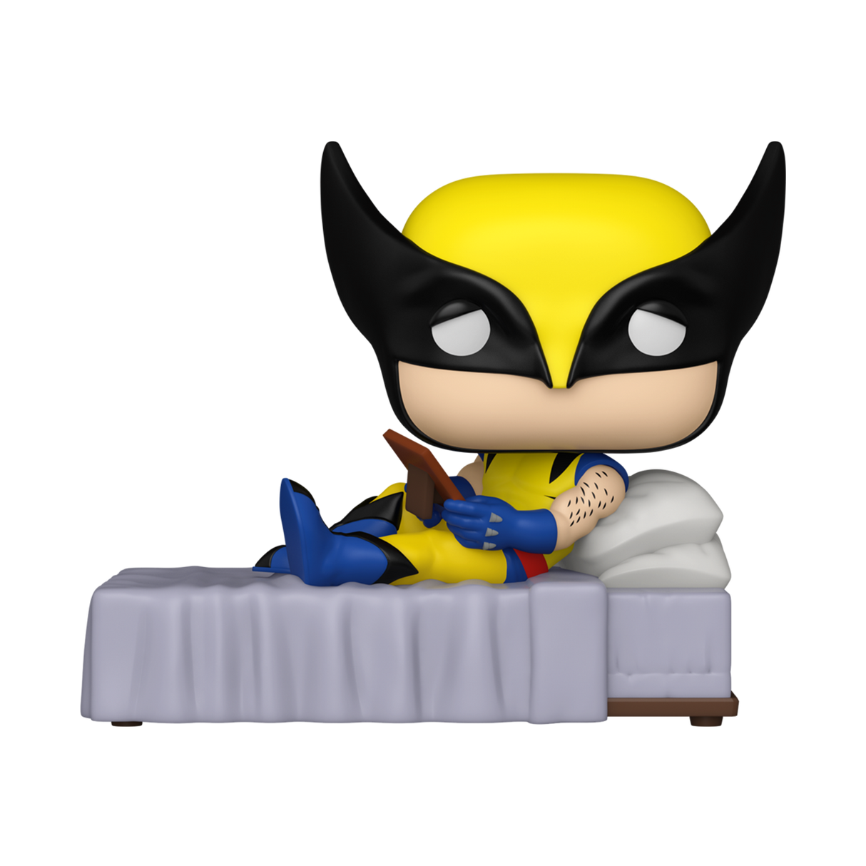 Funko Pop! Deluxe Marvel Wolverine meme figure with detailed design and vibrant colors, displayed in a collectible box.
