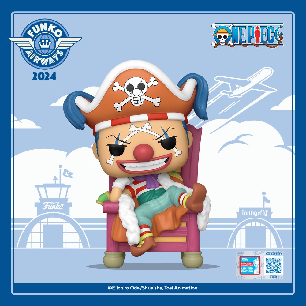 Funko Pop! Deluxe Buggy the Clown figure from One Piece, NYCC 2024 shared exclusive, collectible anime character with vibrant details.