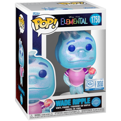 Funko Pop! Disney Elemental Wade Ripple Chase figure, exclusive character with vibrant colors and detailed design from Funko Pop! collection.