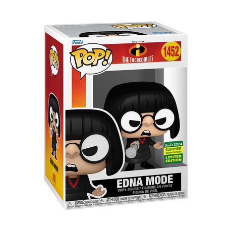 Funko Pop! Disney Incredibles Edna Mode figure, exclusive 2024 SDCC shared collectible, detailed stylized vinyl figure.
