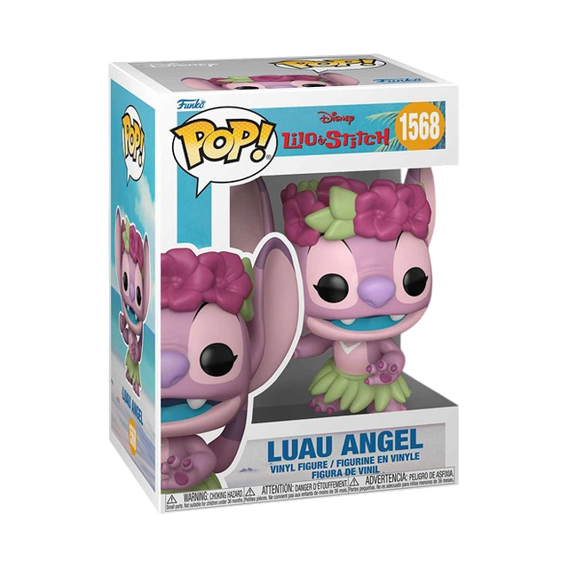 Funko Pop! Disney Lilo and Stitch Luau Angel figure from Shak's Pop Shop, featuring Stitch with angel wings and a festive lei.