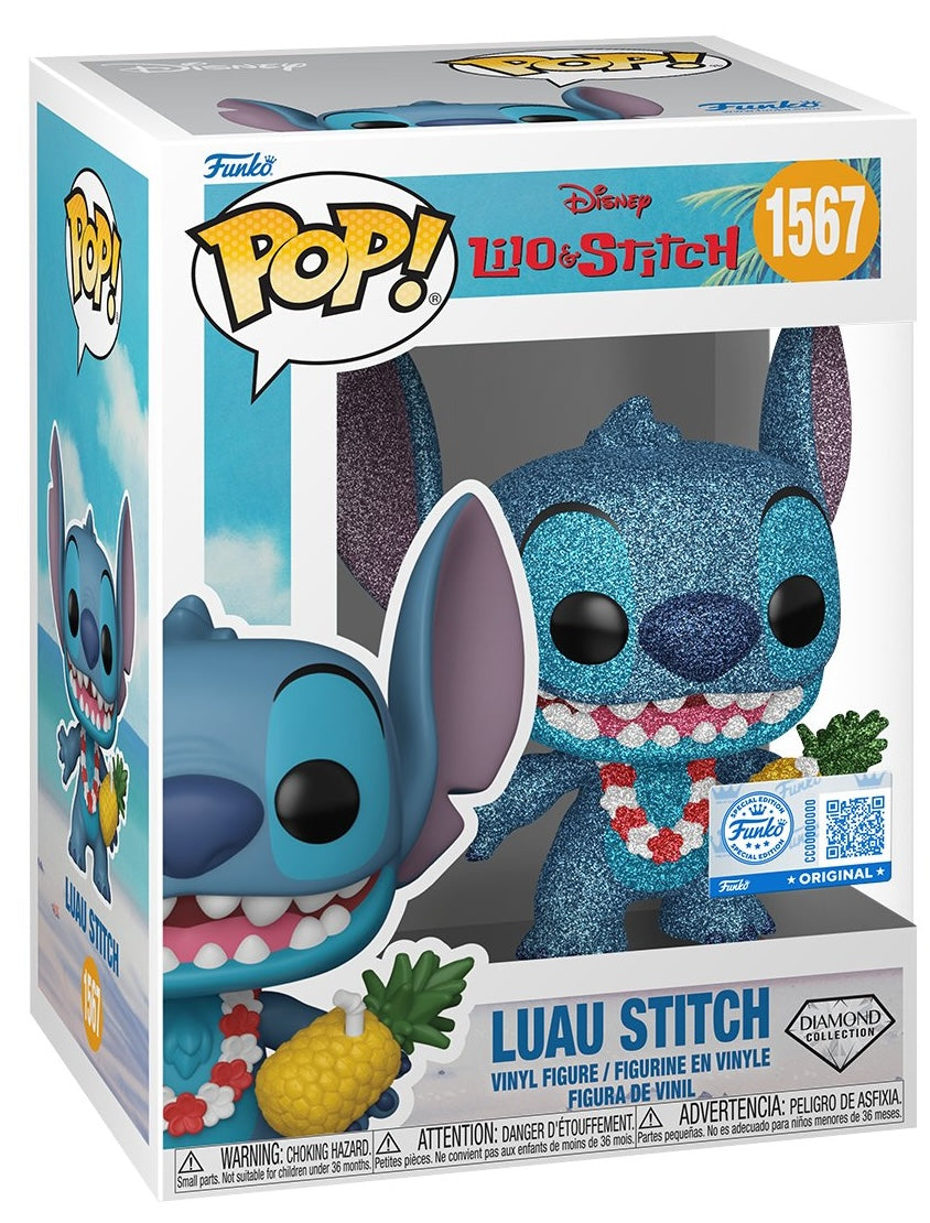 Funko Pop! Disney Lilo and Stitch Luau Stitch Diamond Collection figure with vibrant details and special edition design.