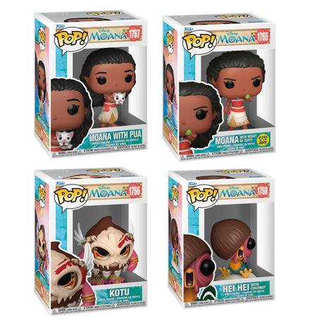 Four Funko Pop! Disney Moana figures in a bundle, featuring colorful vinyl collectibles with Moana and friends from the Disney movie.
