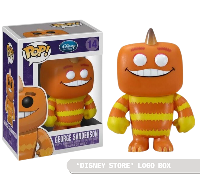 Funko Pop! Disney Monsters Inc. George Sanderson figure by Shak's Pop Shop, featuring character details and Disney branding.