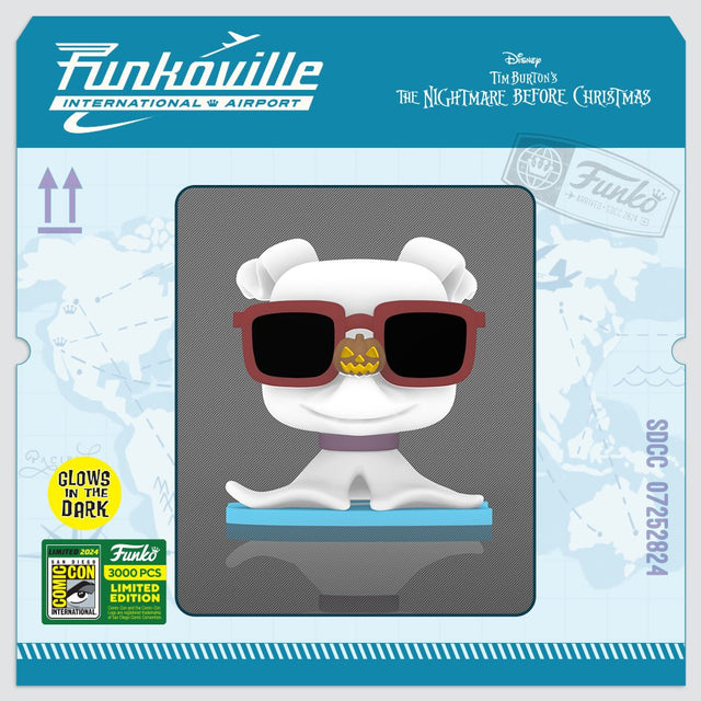 Funko Pop! Disney Nightmare Before Christmas Zero with sunglasses, glow-in-the-dark, limited edition 3,000, SDCC 2024 sticker, collectible figure