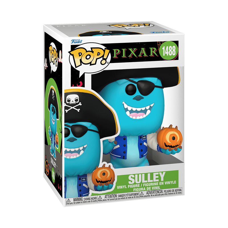 Funko Pop! Disney Pixar Sulley in pirate costume, collectible figure with blue fur and pirate accessories from Shak's Pop Shop