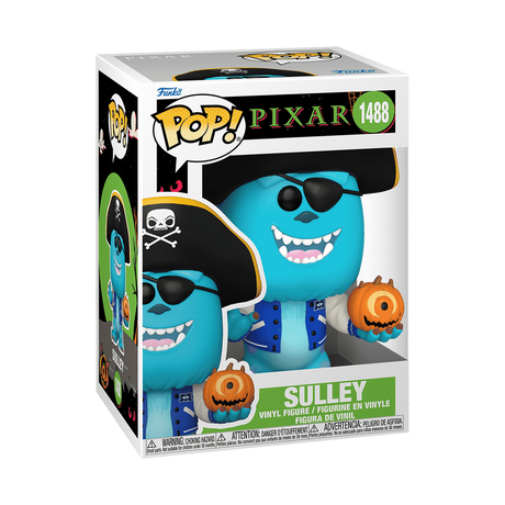 Funko Pop! Disney Pixar Sulley in pirate costume, collectible figure with blue fur and pirate accessories from Shak's Pop Shop