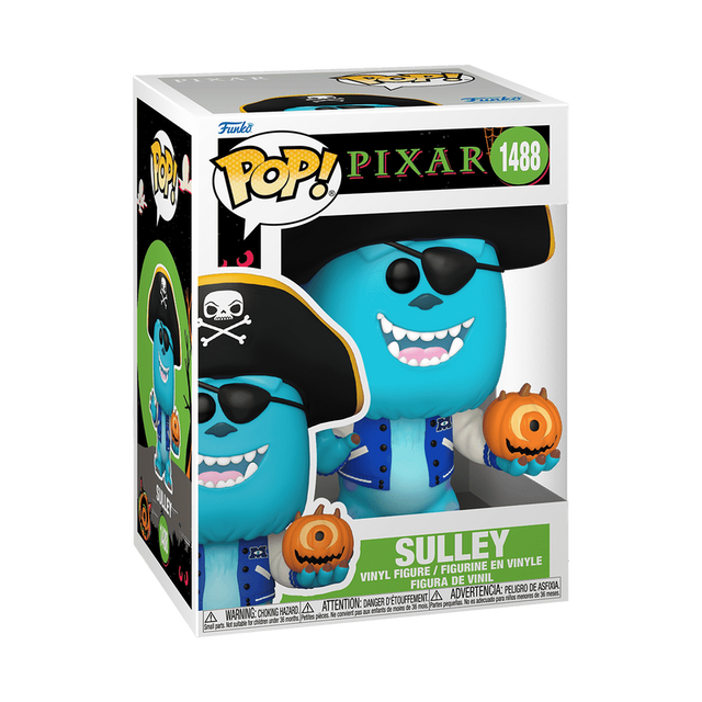 Funko Pop! Disney Pixar Sulley in pirate costume, collectible figure with blue fur and pirate accessories from Shak's Pop Shop