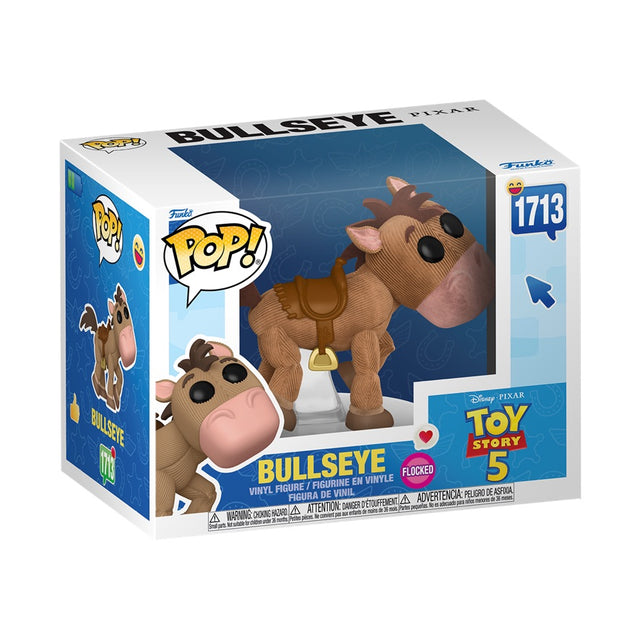 Flocked Funko Pop! Disney Toy Story 5 Bullseye figure, collectible toy with detailed flocked finish, from Shak's Pop Shop.