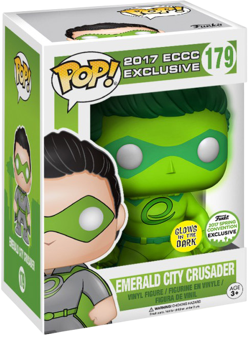 Funko Pop! Emerald City Crusader glow figure with box imperfection, 2017 Spring Convention shared exclusive, from Shak's Pop Shop.