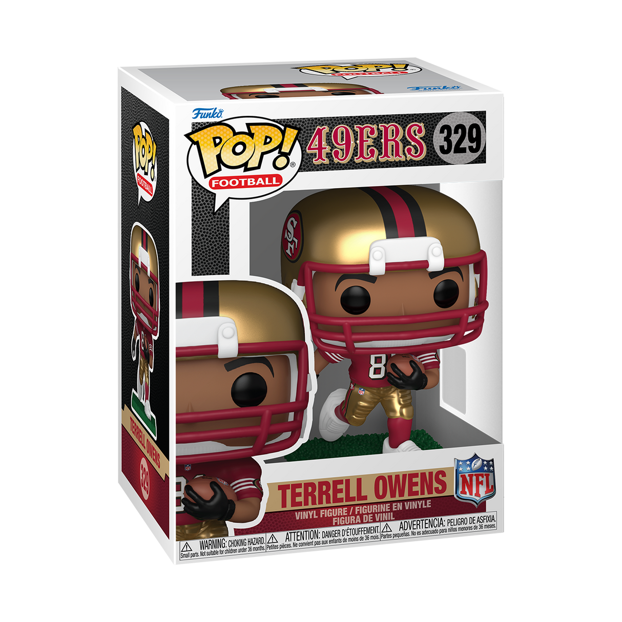 Funko Pop! football figure of San Francisco 49ers' Terrell Owens, collectible toy by Shak's Pop Shop featuring detailed team jersey.
