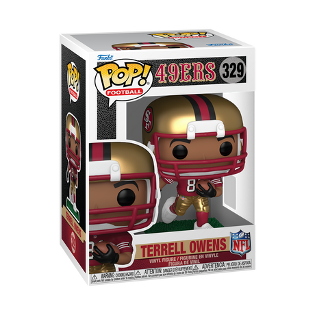 Funko Pop! football figure of San Francisco 49ers' Terrell Owens, collectible toy by Shak's Pop Shop featuring detailed team jersey.