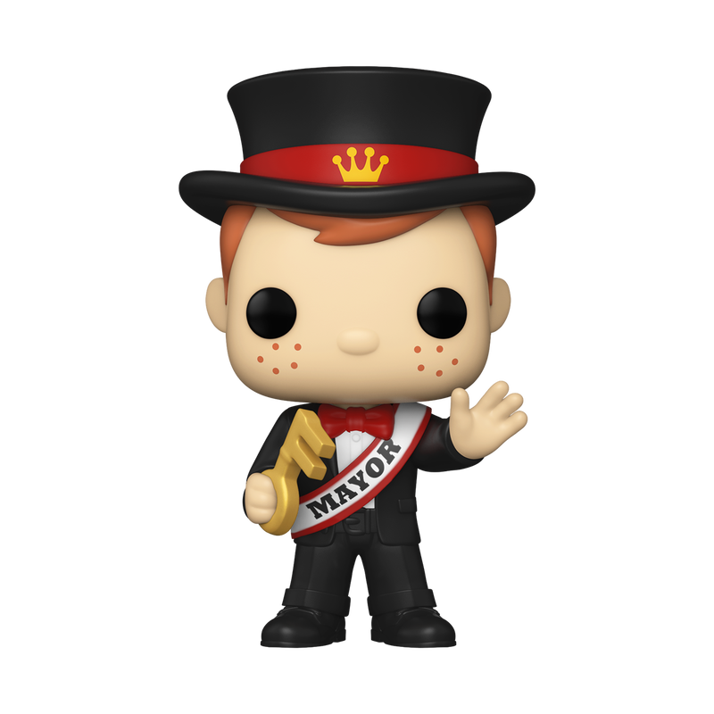 Funko Pop! Mayor Freddy from Funkoville by Shak's Pop Shop, limited edition LE 3,000 with 2024 SDCC Convention sticker.