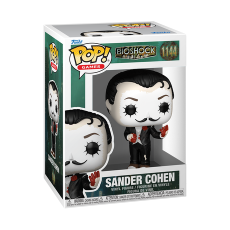 Funko Pop! Games Bioshock Sander Cohen figure with detailed facial expression and vibrant costume, collectible vinyl toy.