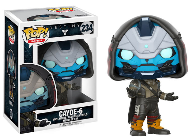 Funko Pop! Games Destiny Cayde-6 figure by Shak's Pop Shop showing the collectible vinyl figure with detailed costume and weapon accessories.