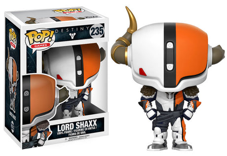 Funko Pop! Games Destiny Lord Shaxx figure with detailed armor and helmet, collectible vinyl toy from Shak's Pop Shop.