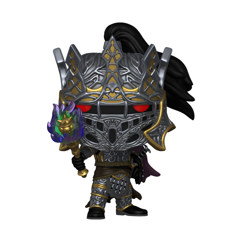 Funko Pop! Games Dungeons & Dragons Lord Soth figure with glow effect and SDCC 2024 convention sticker, displayed in a collectible pose.